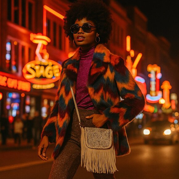 ⭐ Genuine Leather Tooled Fringe Crossbody Bag – Boho Western Chic ⭐ - Picture 1 of 14